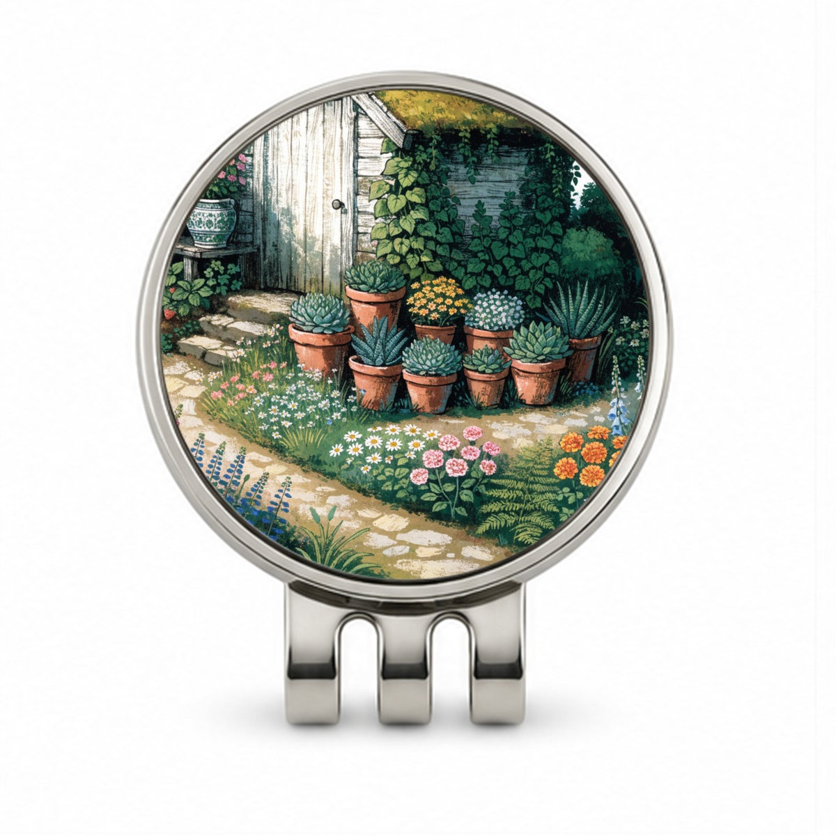 Cottage Garden Shed Golf Hat Clip with Ball Marker