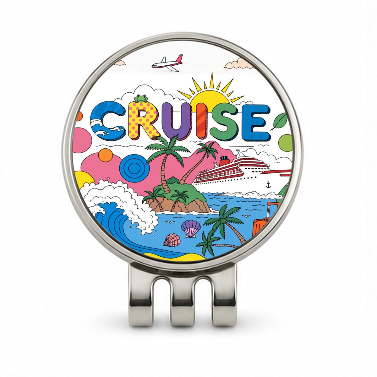 Cruise Ship Colorful Bold Travel Golf Hat Clip with Ball Marker