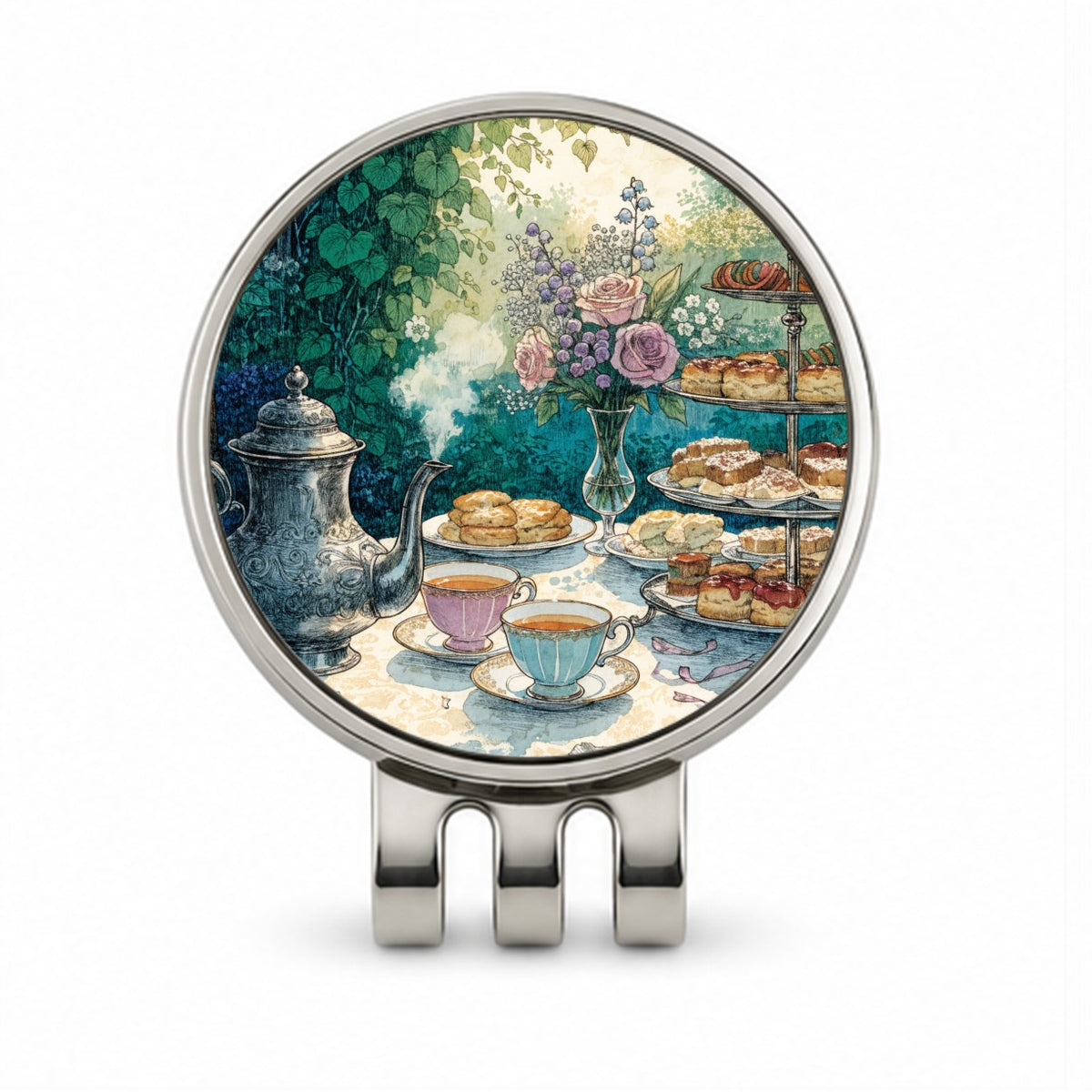 Elegant Afternoon Tea Pot Scones Golf Hat Clip with Ball Marker