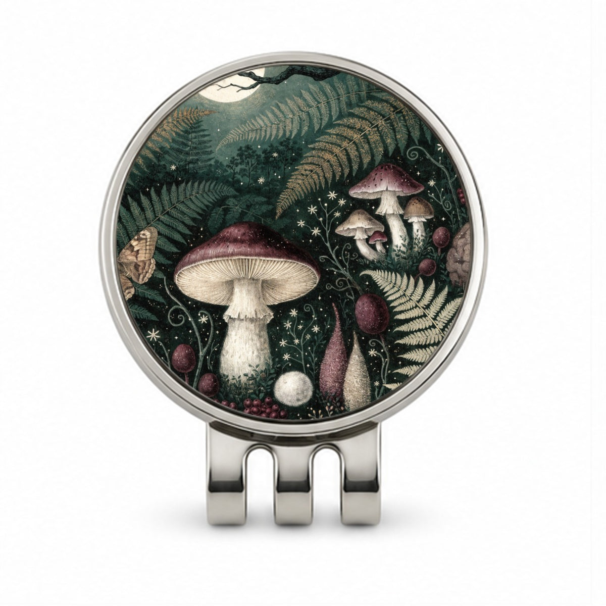 Enchanted Forest Floor Mushrooms Ferns Golf Hat Clip with Ball Marker