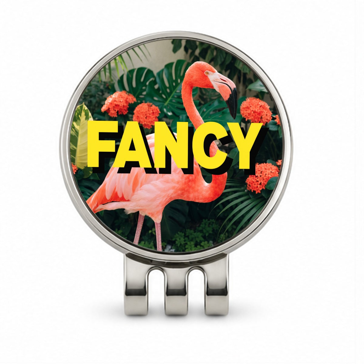 Fancy Pink Flamingo Funny Golf Hat Clip with Ball Marker