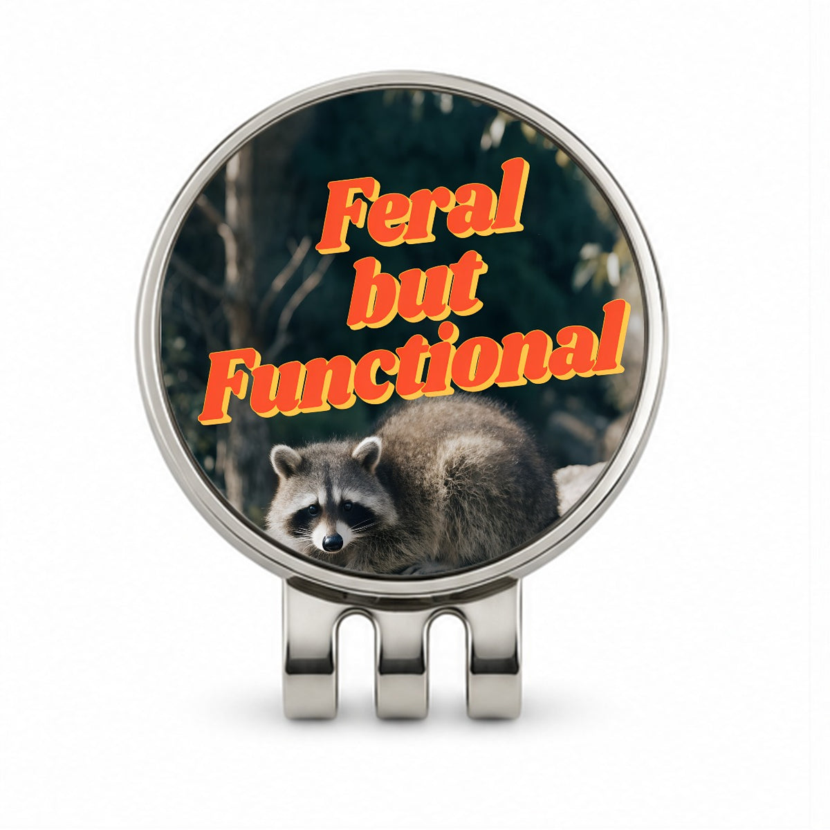 Feral But Functional Raccoon Funny Golf Hat Clip with Ball Marker