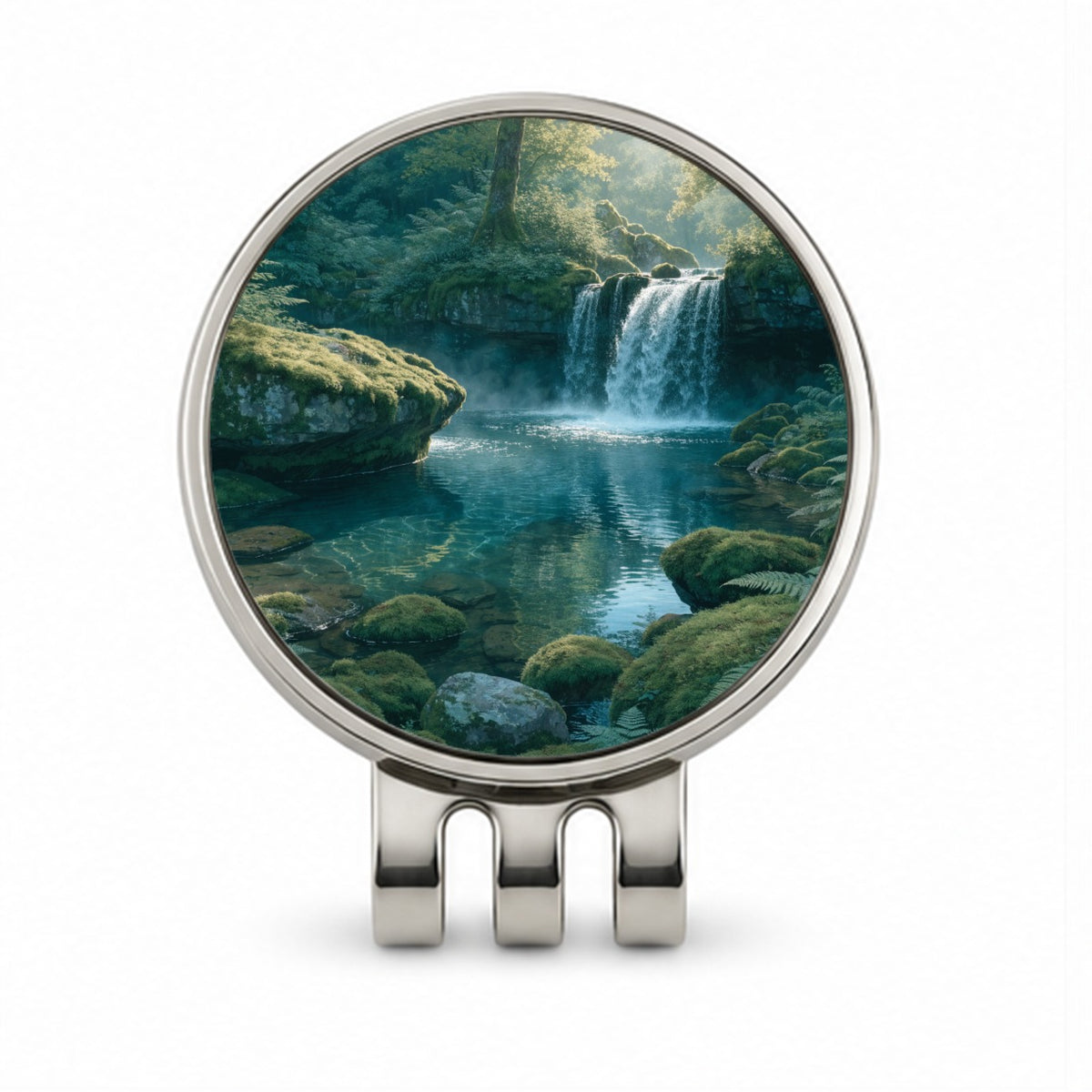 Forest Waterfall Landscape Golf Hat Clip with Ball Marker