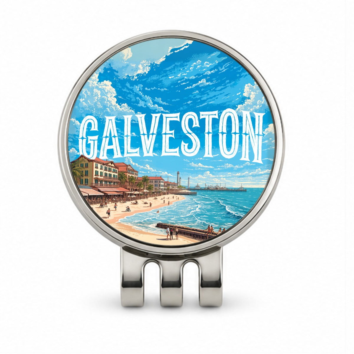 Galveston Texas Travel Golf Hat Clip with Ball Marker