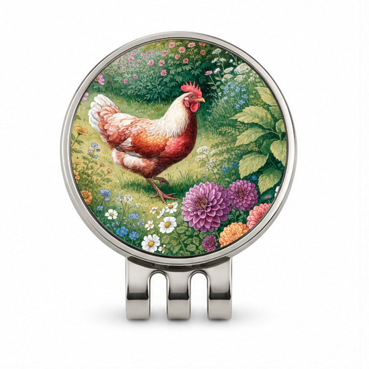 Garden Chicken Wildflowers Golf Hat Clip with Ball Marker
