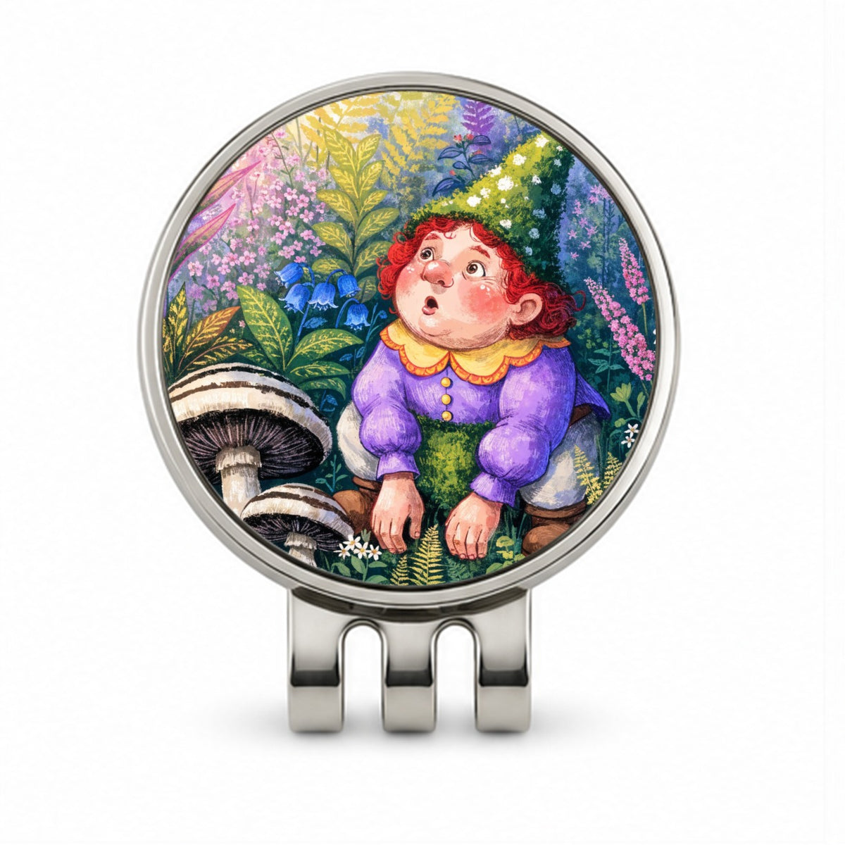 Garden Gnome Flowers Golf Hat Clip with Ball Marker