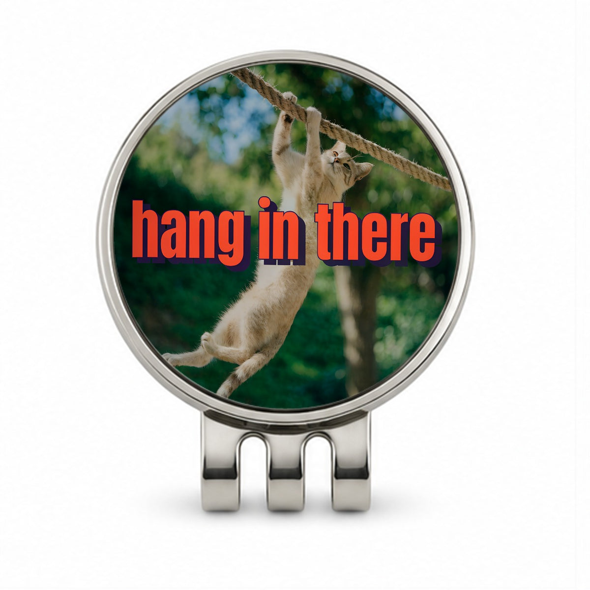 Hang In There Cat Funny Golf Hat Clip with Ball Marker