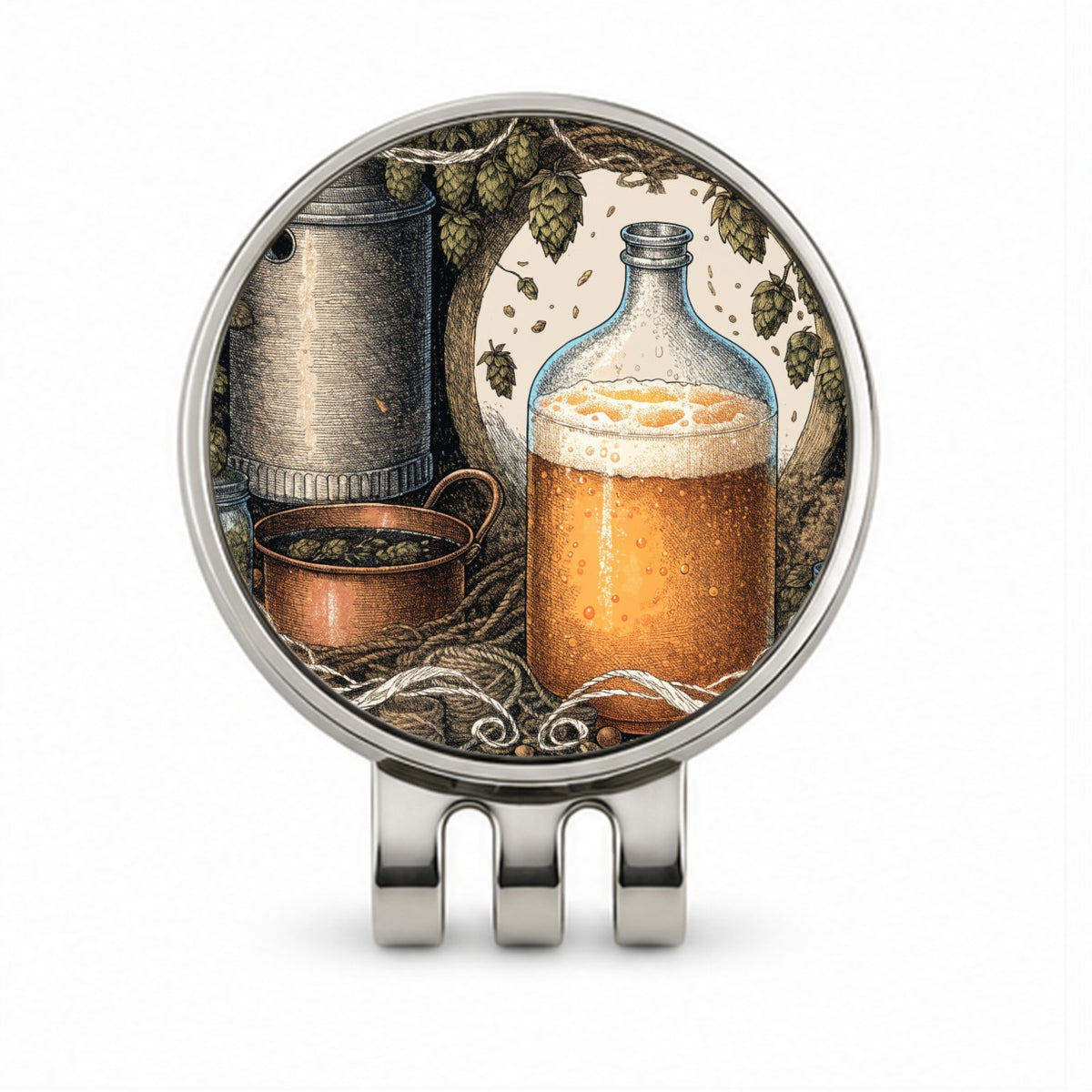 Home Brewing Beer Golf Hat Clip with Ball Marker