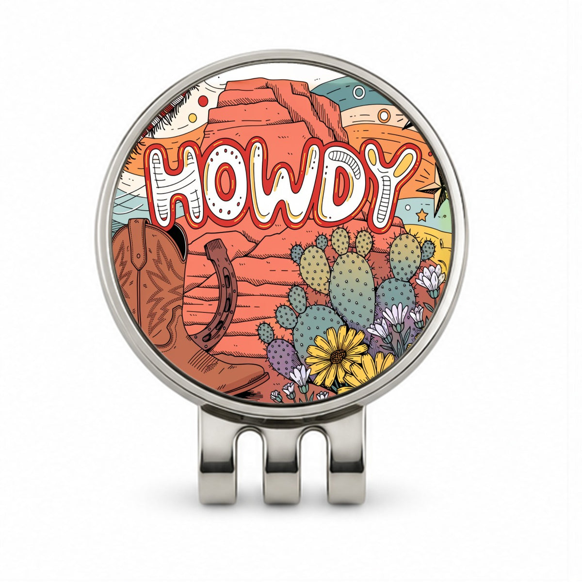 Howdy Country Cowboy Boot Cactus Golf Hat Clip with Ball Marker