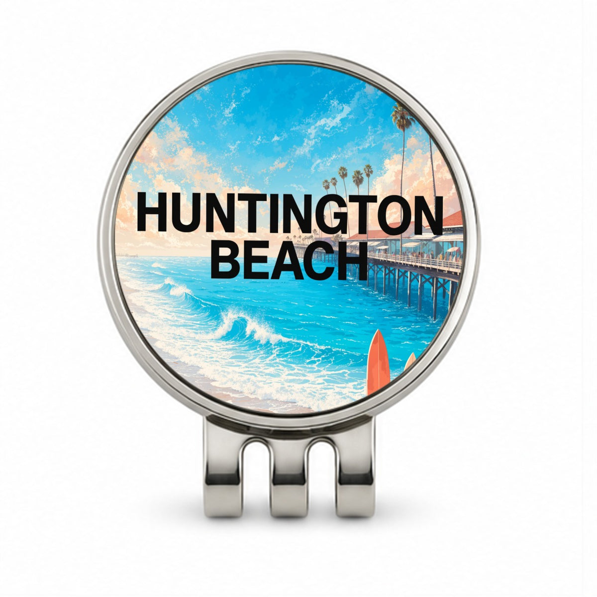 Huntington Beach California Travel Golf Hat Clip with Ball Marker