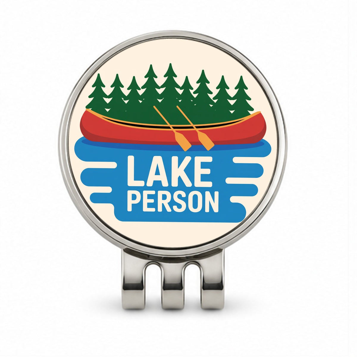 Lake Person Canoe Trees Golf Hat Clip with Ball Marker