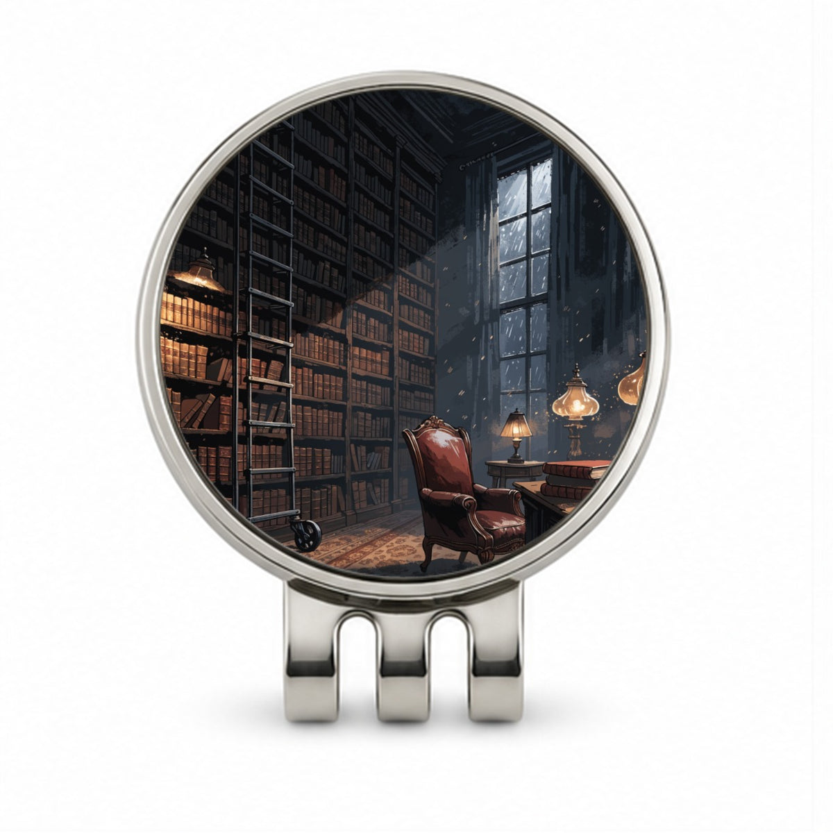 Library at Night Golf Hat Clip with Ball Marker