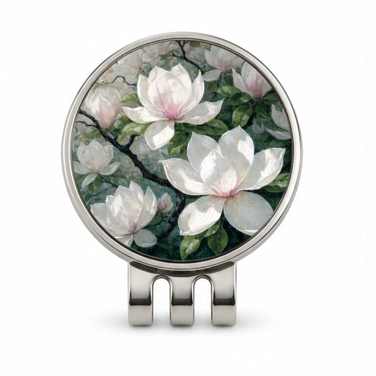 Magnolia Blossom Flowers Golf Hat Clip with Ball Marker
