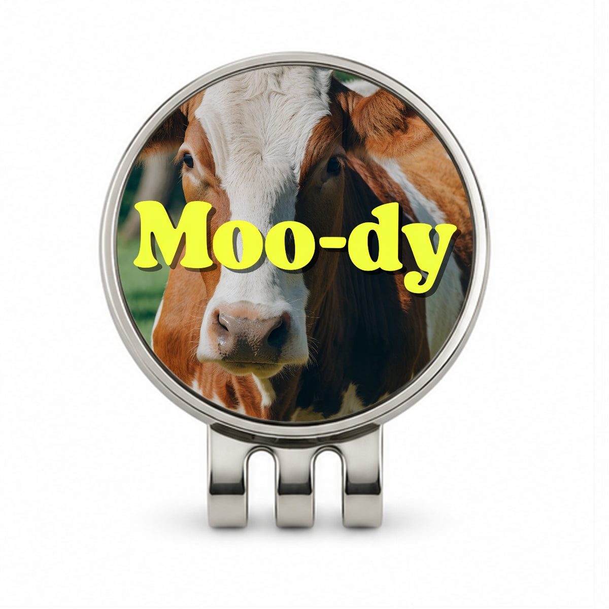 Moody Cow Funny Golf Hat Clip with Ball Marker