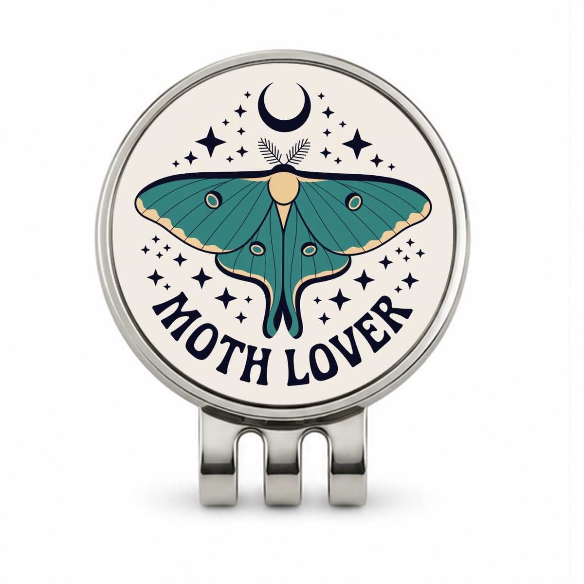 Moth Lover Luna Crescent Moon Golf Hat Clip with Ball Marker