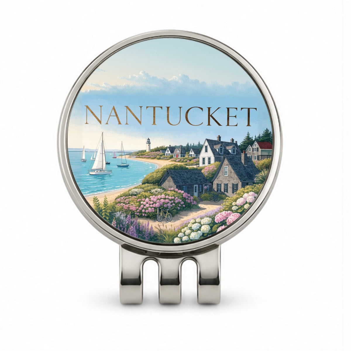 Nantucket Massachusetts Travel Golf Hat Clip with Ball Marker