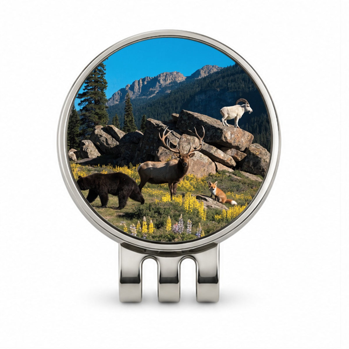 National Park Animals Photo Bear Elk Fox Goat Golf Hat Clip with Ball Marker