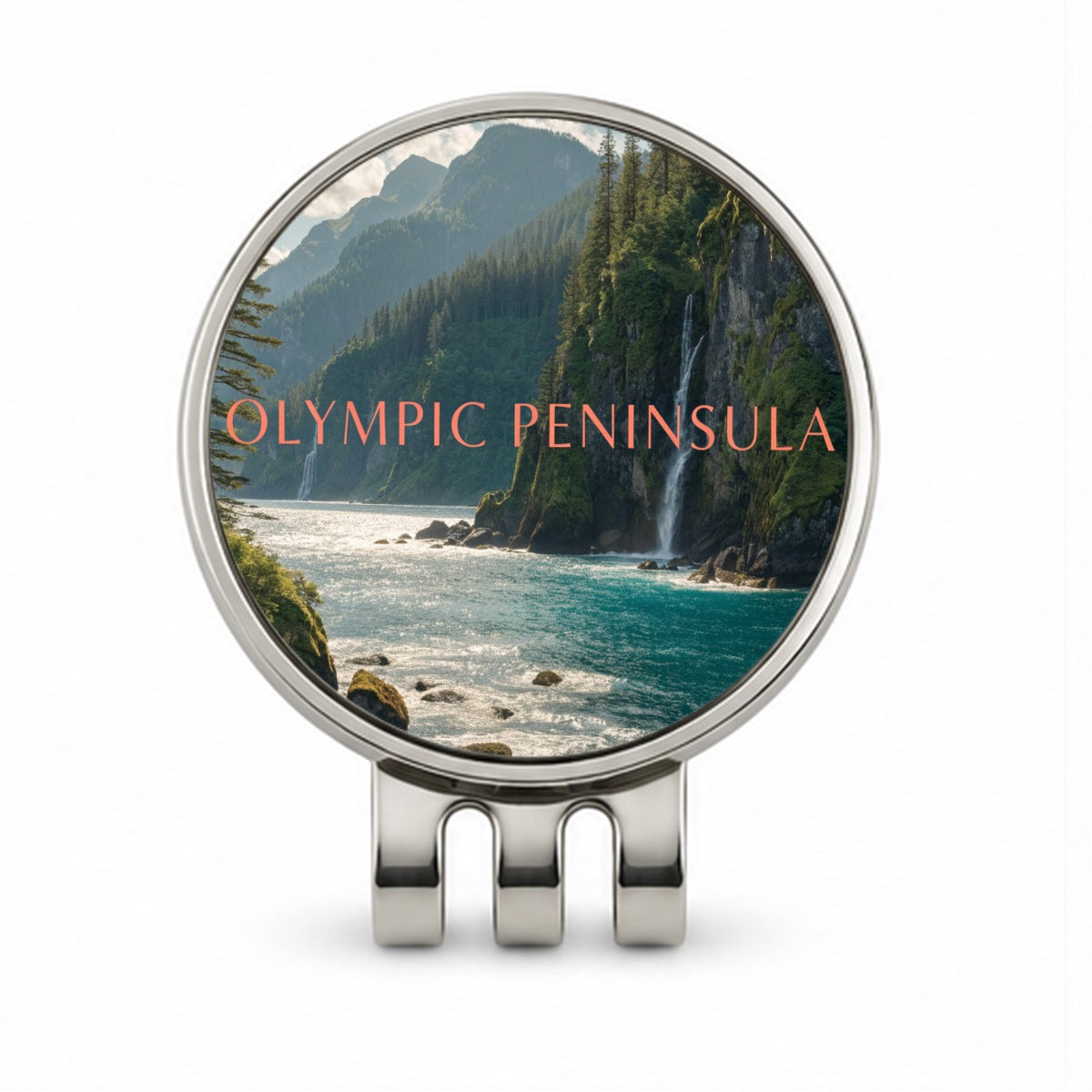 Olympic Peninsula Washington Travel Golf Hat Clip with Ball Marker