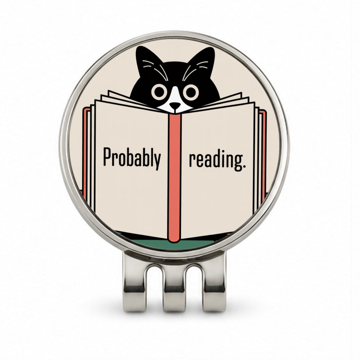 Probably Reading Cat Golf Hat Clip with Ball Marker