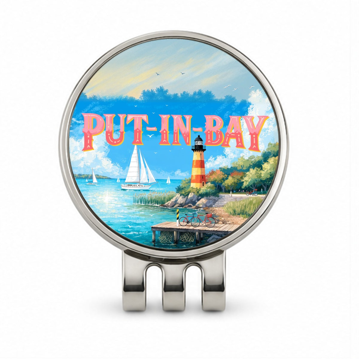 Put-in-Bay Ohio Travel Golf Hat Clip with Ball Marker