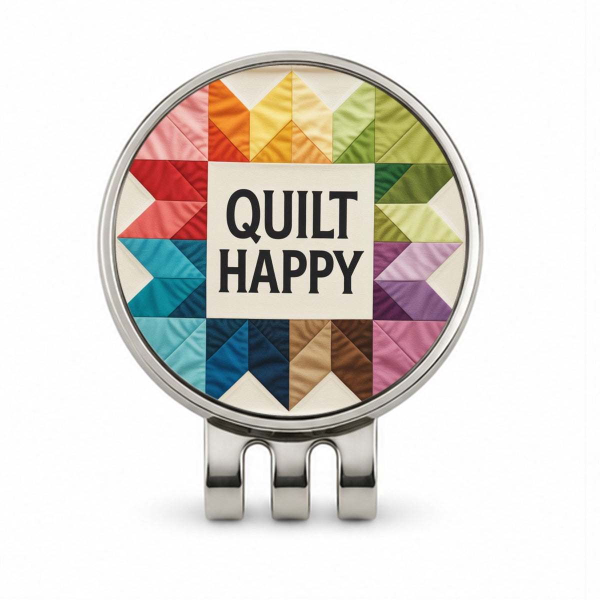 Quilt Happy Colorful Quilting Golf Hat Clip with Ball Marker