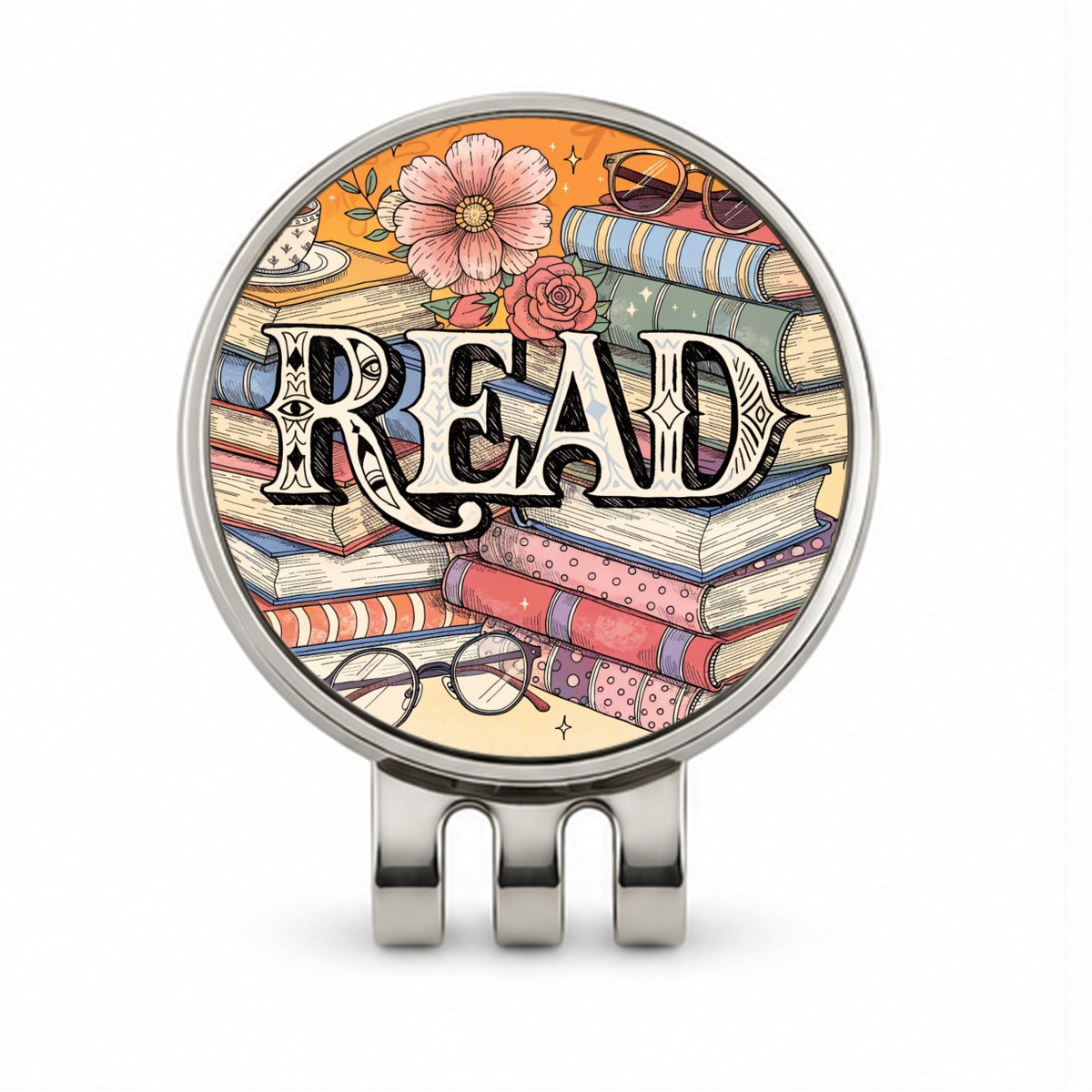 Read Stack Of Books Reading Golf Hat Clip with Ball Marker