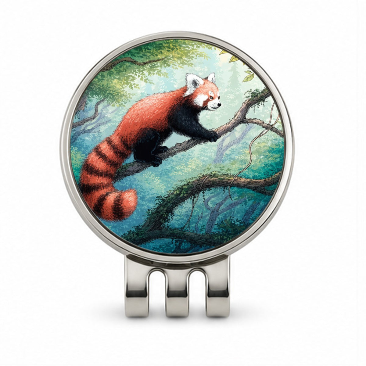 Red Panda Forest Golf Hat Clip with Ball Marker