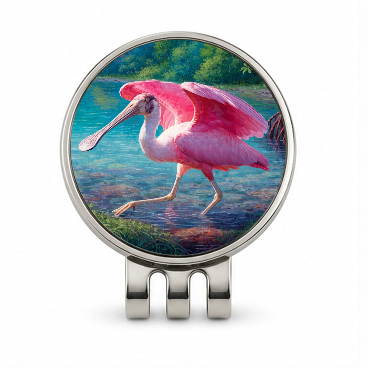 Roseate Spoonbill Wetlands Golf Hat Clip with Ball Marker