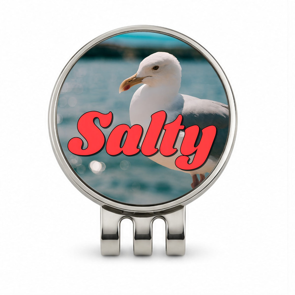 Salty Sea Gull Funny Golf Hat Clip with Ball Marker