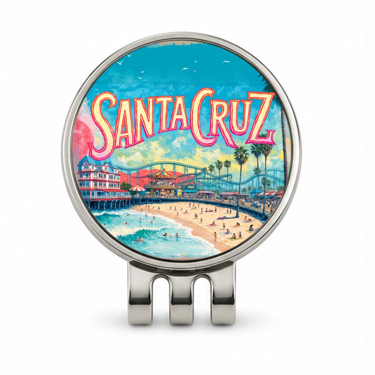 Santa Cruz California Travel Boardwalk Golf Hat Clip with Ball Marker