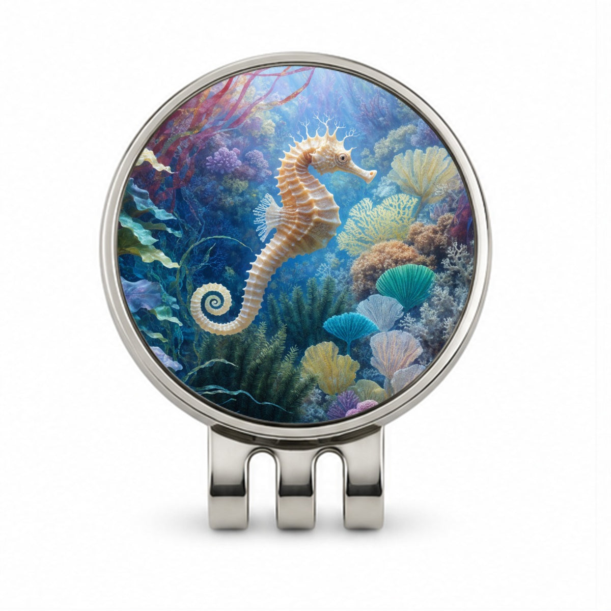 Seahorse Coral Reef Golf Hat Clip with Ball Marker