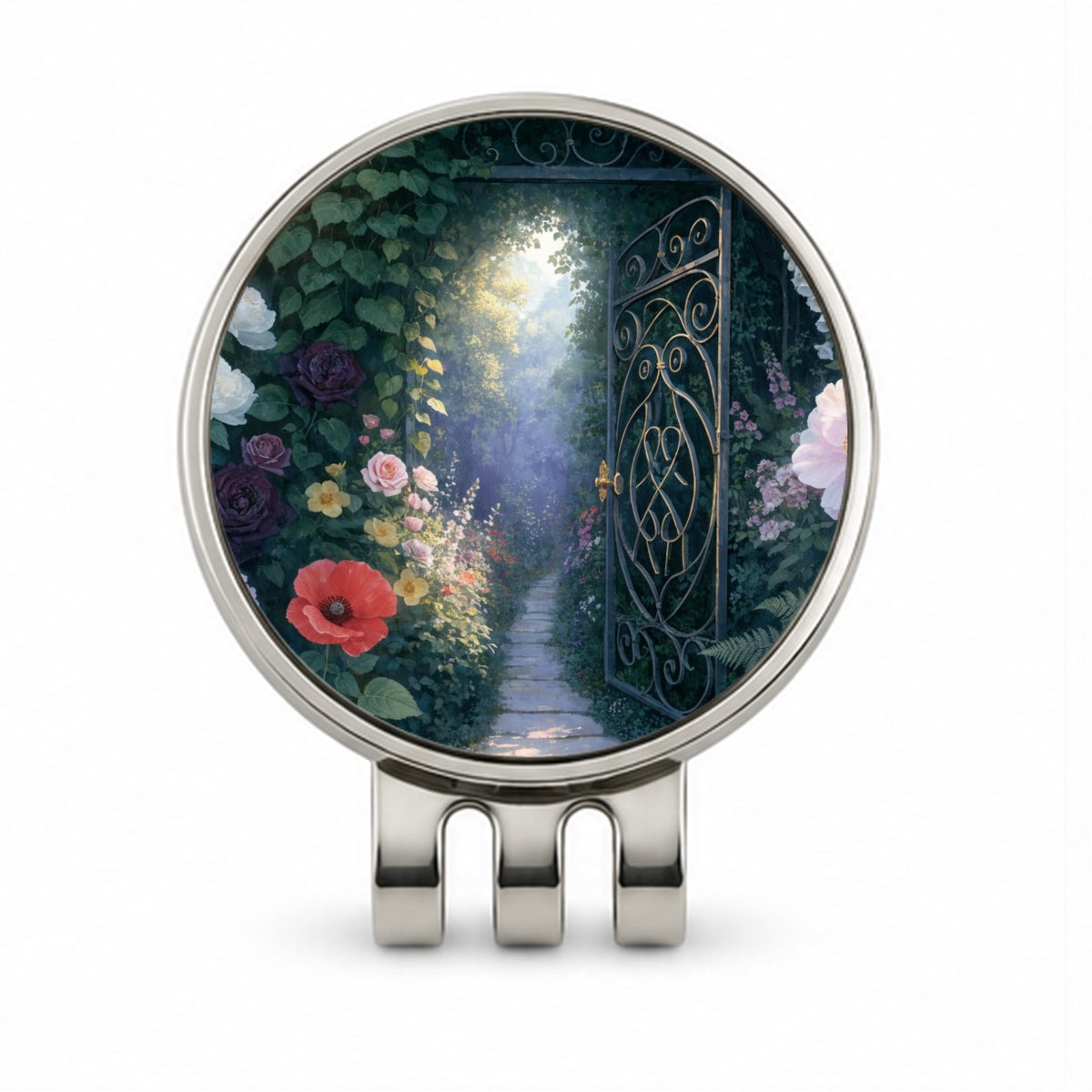 Secret Flower Garden Gate Golf Hat Clip with Ball Marker