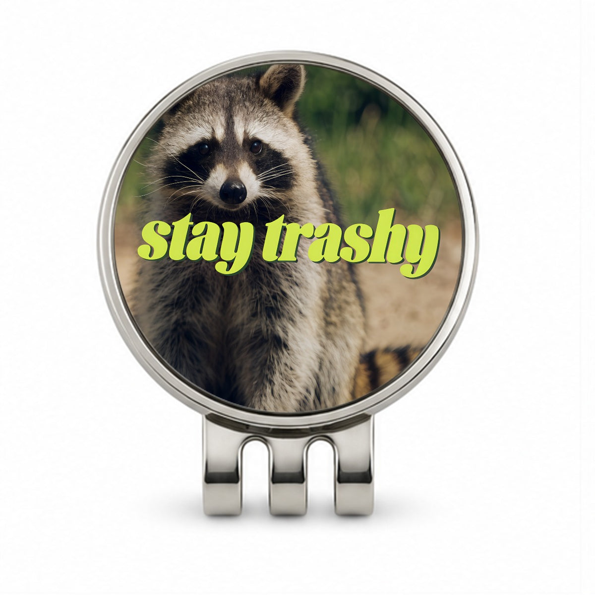 Stay Trashy Raccoon Funny Golf Hat Clip with Ball Marker