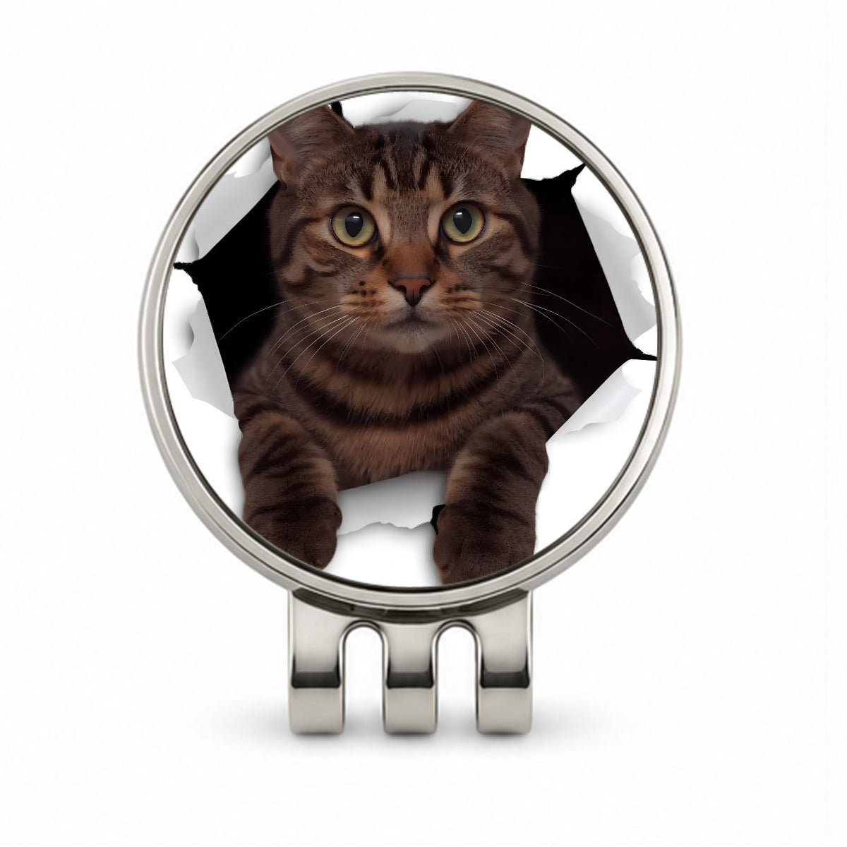 Tabby Cat Breakout Golf Hat Clip with Ball Marker