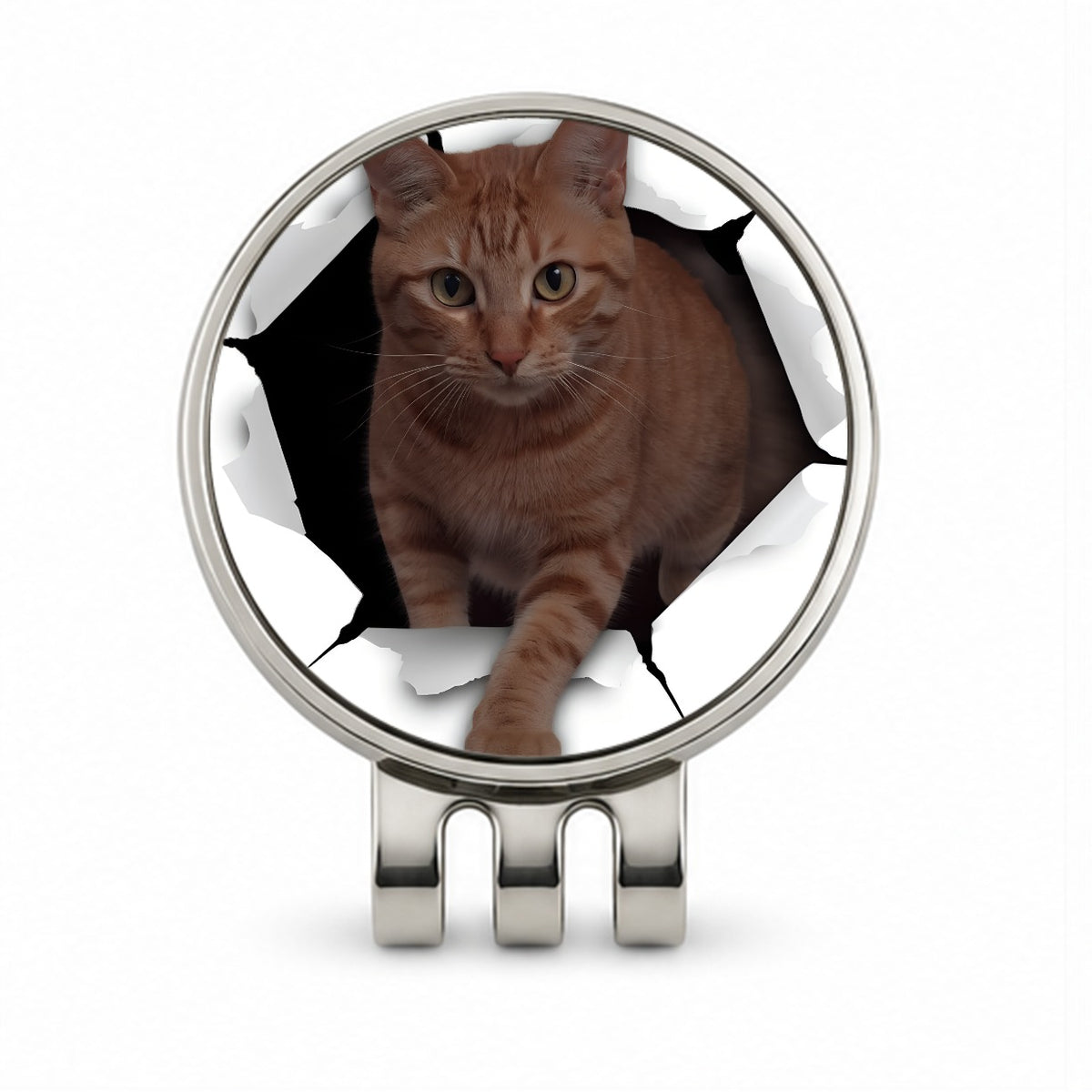 Tabby Orange Cat Breakout Golf Hat Clip with Ball Marker