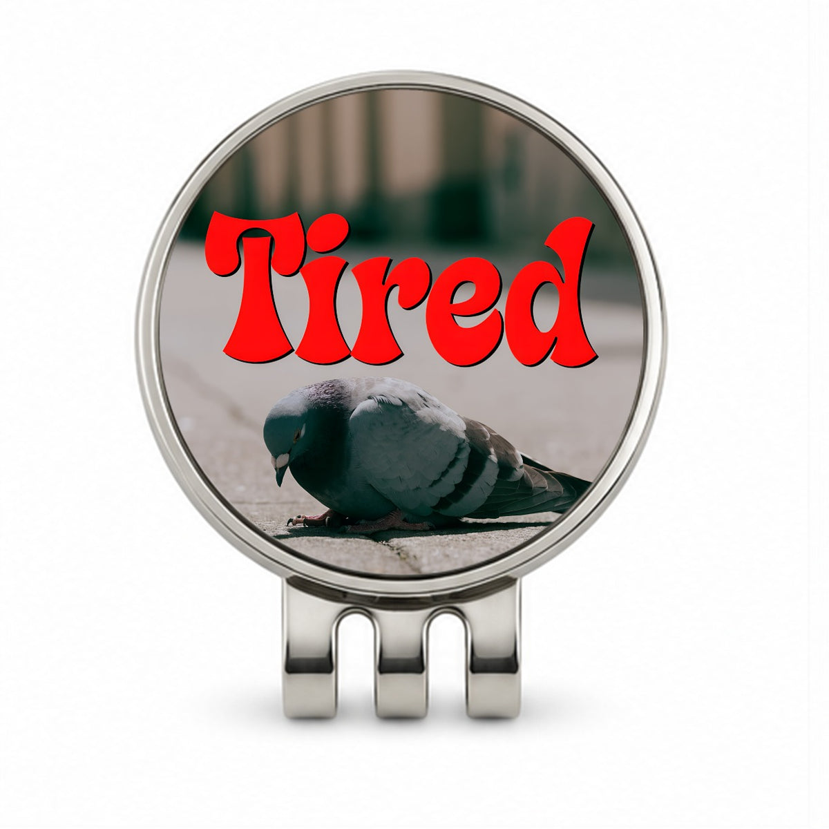 Tired Pigeon Funny Golf Hat Clip with Ball Marker