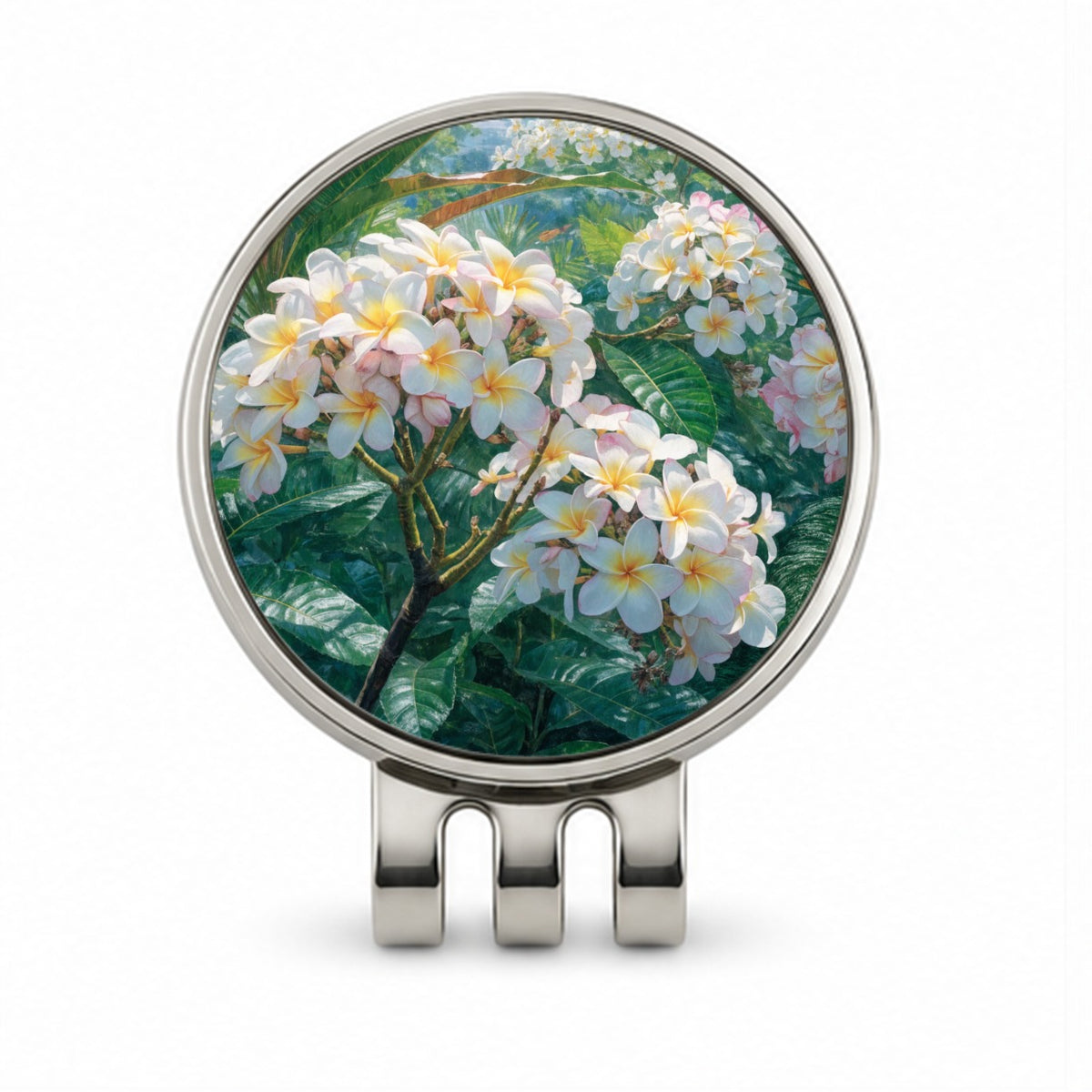 Tropical Frangipani Flowers Golf Hat Clip with Ball Marker