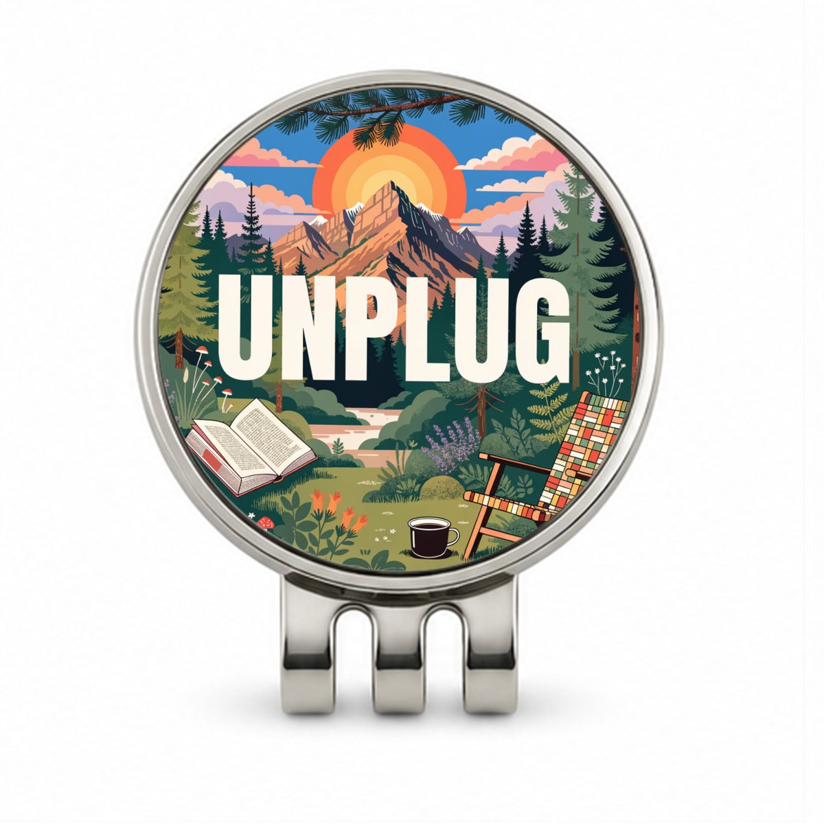 Unplug Cozy Camping Book Golf Hat Clip with Ball Marker