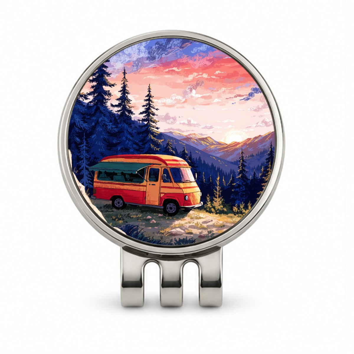 Vintage Camper Adventure Golf Hat Clip with Ball Marker