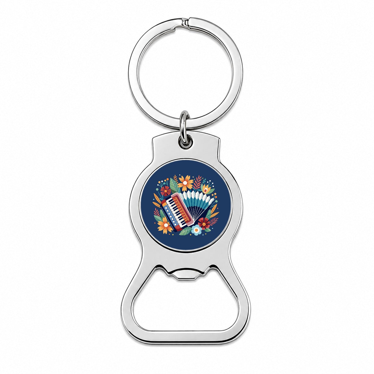 Accordion Music Floral Motif Bottle Opener Keychain
