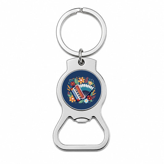 Accordion Music Floral Motif Bottle Opener Keychain