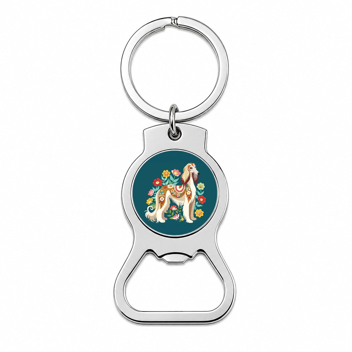 Afghan Hound Dog Floral Flowers Bottle Opener Keychain