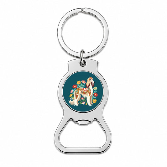 Afghan Hound Dog Floral Flowers Bottle Opener Keychain