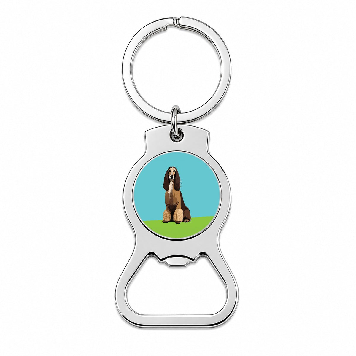 Afghan Hound Dog Sitting Bottle Opener Keychain