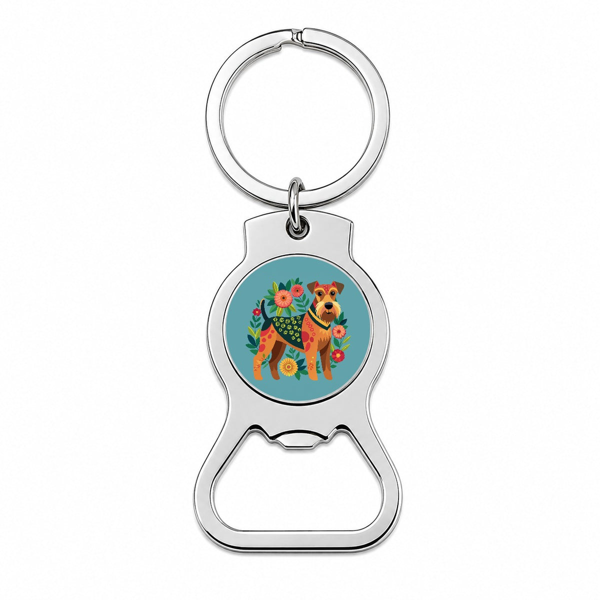 Airedale Terrier Dog Floral Flowers Bottle Opener Keychain