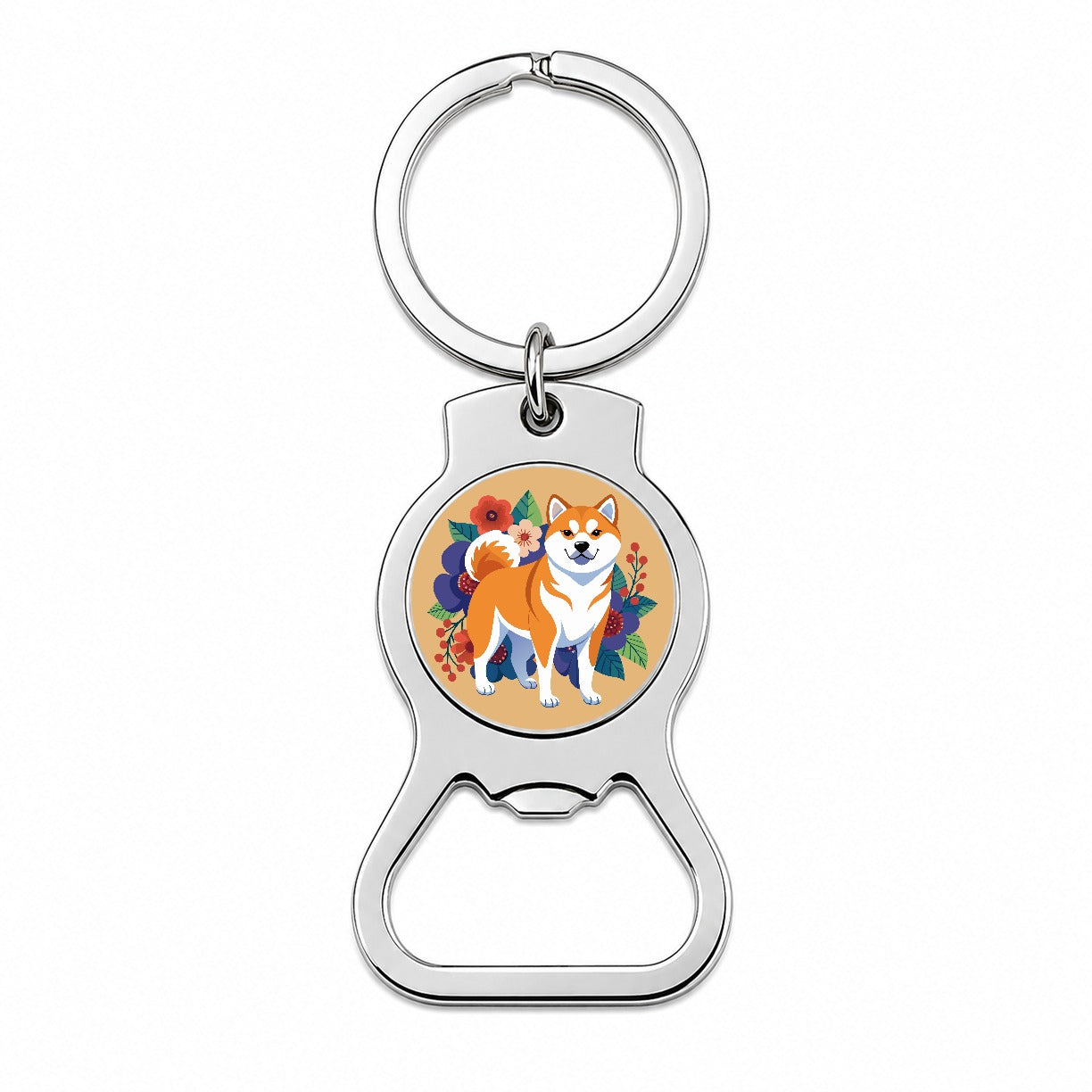 Akita Dog Floral Flowers Bottle Opener Keychain