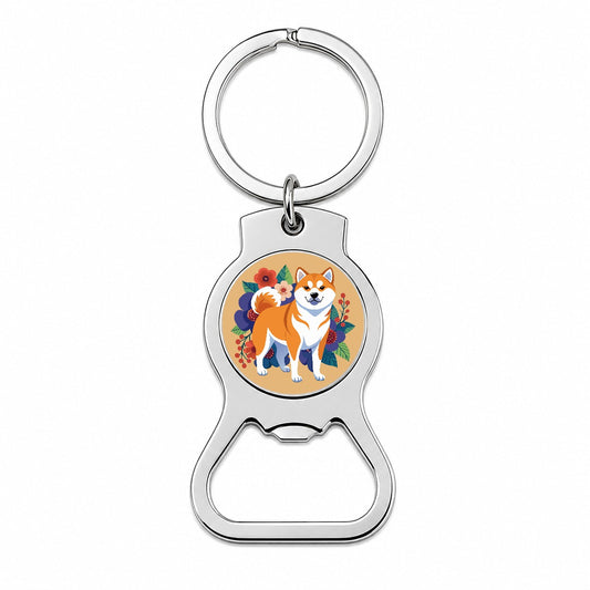 Akita Dog Floral Flowers Bottle Opener Keychain