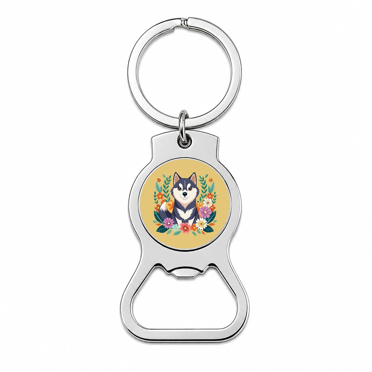Alaskan Klee Kai Dog Floral Flowers Bottle Opener Keychain