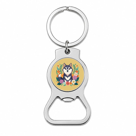 Alaskan Klee Kai Dog Floral Flowers Bottle Opener Keychain
