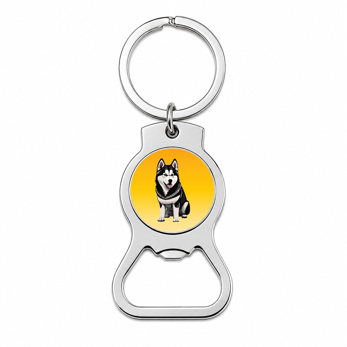 Alaskan Malamute Dog Sitting Bottle Opener Keychain